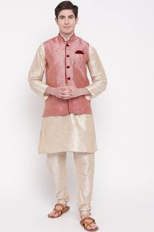 Mag Men's Double Tone Matching Kurta Churidar With Pink Waiscoat For Men (RG-19507-36)