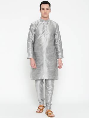 Mag Men's Silver matching Kurta Churidar With Navy Blue Joot Waiscoat For Men (RG-19509-36) 4