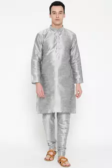 Mag Men's Silver matching Kurta Churidar With Navy Blue Joot Waiscoat For Men (RG-19509-36)