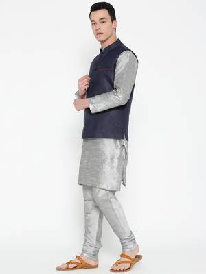 Mag Men's Silver matching Kurta Churidar With Navy Blue Joot Waiscoat For Men (RG-19509-36) 5