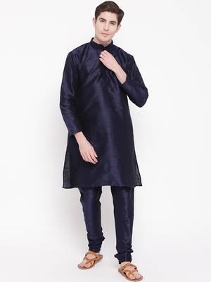 Mag Men's Navy Blue Matching Kurta Churidar With Black 2nd Waiscoat  For Men (RG-19510-36) 4