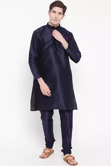Mag Men's Navy Blue Matching Kurta Churidar With Black 2nd Waiscoat  For Men (RG-19510-36)