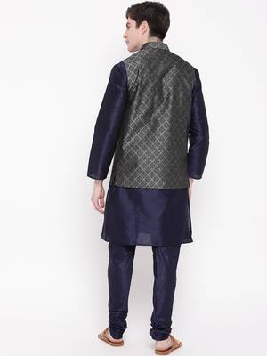 Mag Men's Navy Blue Matching Kurta Churidar With Black 2nd Waiscoat  For Men (RG-19510-36) 5