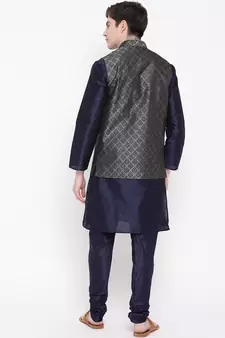 Mag Men's Navy Blue Matching Kurta Churidar With Black 2nd Waiscoat  For Men (RG-19510-36)