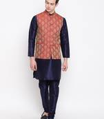 Mag Men's Navy Blue Matching Kurta Churidar With Mahroon Waiscoat  For Men (RG-19511-36)