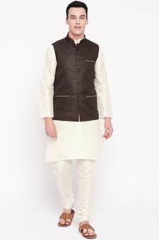Mag Men's White Matching Kurta Churidar With Pink Voilet Waiscoat For Men (RG-19512-36)