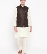 Mag Men's White Matching Kurta Churidar With Pink Voilet Waiscoat For Men (RG-19512-36)