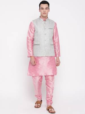 Mag Men's Pink Matching Kurta Churidar With Gray Joot Waiscoat For Men (RG-19513-36) 1