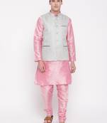 Mag Men's Pink Matching Kurta Churidar With Gray Joot Waiscoat For Men (RG-19513-36)