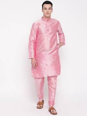 Mag Men's Pink Matching Kurta Churidar With Gray Joot Waiscoat For Men (RG-19513-36) 4