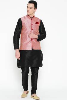 Mag Men's Black Matching Kurta Churidar With Pink Waiscoat For Men (RG-19515-36)