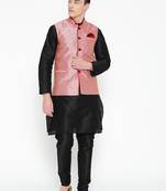 Mag Men's Black Matching Kurta Churidar With Pink Waiscoat For Men (RG-19515-36)