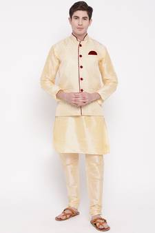 Mag Men's Gold Matching Kurta Churidar With Gold Waiscoat For Men (RG-19516-36)