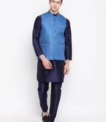 Mag Men's Navy Blue Matching Kurta Churidar With Sky Blue Joot Waiscoat For Men (RG-19518-36)