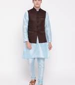 Mag Men's Sky Blue Matching Kurta Churidar With Pink Voilet Joot Waiscoat For Men (RG-19519-36)