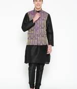 Mag Men's Black Matching Kurta Churidar With Purple Waiscoat For Men (RG-19520-36)