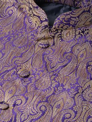 Mag Men's Black Matching Kurta Churidar With Purple Waiscoat For Men (RG-19520-36) 3