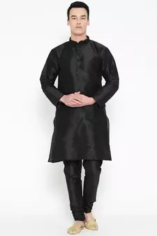 Mag Men's Black Matching Kurta Churidar With Purple Waiscoat For Men (RG-19520-36)