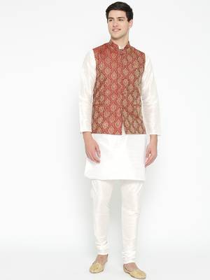 Mag Men's White Matching Kurta Churidar With Mahroon Waiscoat  For Men (RG-19521-36) 1