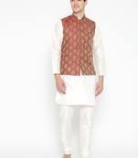 Mag Men's White Matching Kurta Churidar With Mahroon Waiscoat  For Men (RG-19521-36)