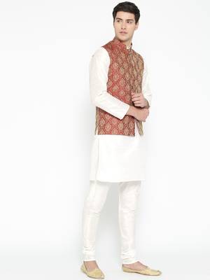Mag Men's White Matching Kurta Churidar With Mahroon Waiscoat  For Men (RG-19521-36) 5
