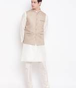 Mag Men's white Matching Kurta Churidar With Coffee Joot Waiscoat (19522-36)