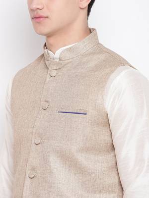 Mag Men's white Matching Kurta Churidar With Coffee Joot Waiscoat (19522-36) 2