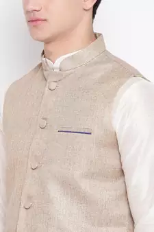 Mag Men's white Matching Kurta Churidar With Coffee Joot Waiscoat (19522-36)