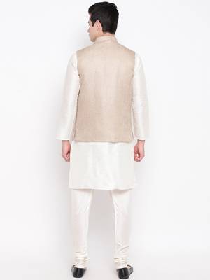 Mag Men's white Matching Kurta Churidar With Coffee Joot Waiscoat (19522-36) 4