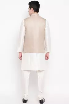 Mag Men's white Matching Kurta Churidar With Coffee Joot Waiscoat (19522-36)