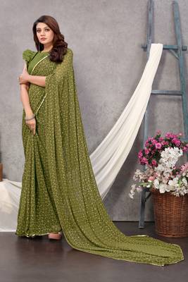 Mehendi woven faux georgette saree with blouse 1
