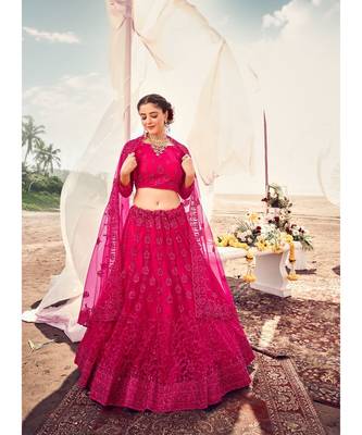 Rani Pink Sequence net Lehenga Choli with Blouse 1