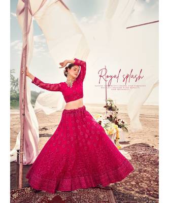 Rani Pink Sequence net Lehenga Choli with Blouse 3
