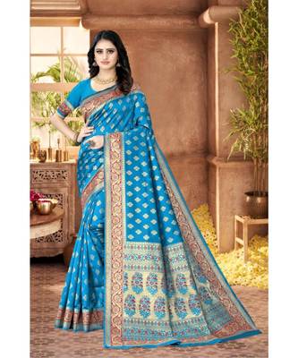 soft banrasi silk  Saree With Blouse piece 1