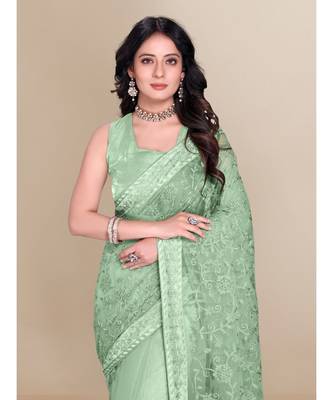 soft net saree with blouse piece 4