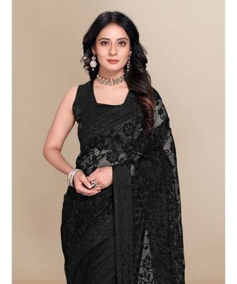 soft net saree with blouse piece 4