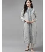 Ada Women Hand Embroidered Ethnic Grey Cotton Lucknow Chikan Kurta - A411305