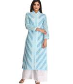 Ada Women Hand Embroidered Blue Cotton Lucknow Chikan Trending Kurti - A239014