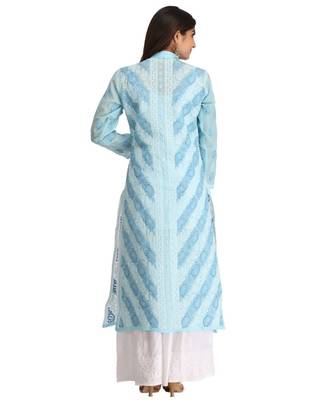 Ada Women Hand Embroidered Blue Cotton Lucknow Chikan Trending Kurti - A239014 3