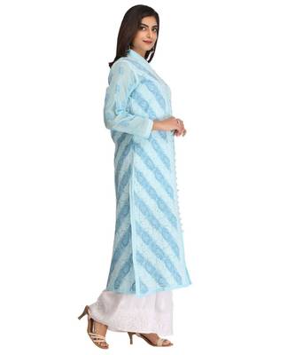 Ada Women Hand Embroidered Blue Cotton Lucknow Chikan Trending Kurti - A239014 4