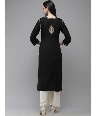 Women Hand Embroidered Trending Black Cotton Lucknow Chikankari Kurta 3
