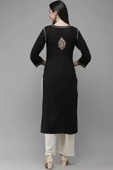 Women Hand Embroidered Trending Black Cotton Lucknow Chikankari Kurta