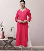 Women Hand Embroidered Magenta Georgette Lucknowi Chikankari Kurta