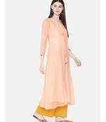 Ada Women Hand Embroidered Peach Kota Lucknow Chikankari Trending Kurta - A100209