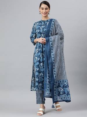 Blue abstract print cotton salwar 1