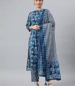 Blue abstract print cotton salwar