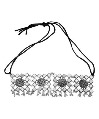 Shimmery Square Mirror Oxidised Choker Set 3
