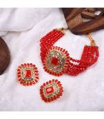 Red Stone Studded Pearl Choker Set