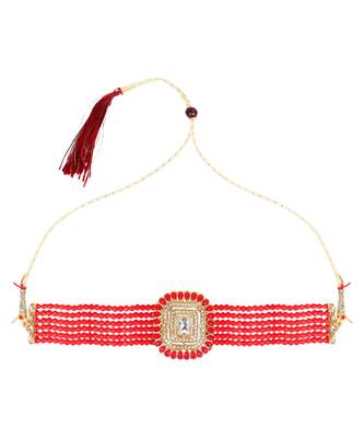 Red Stone Studded Pearl Choker Set 3