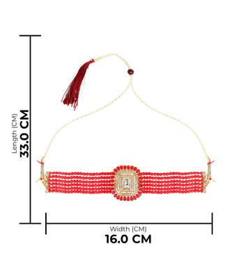 Red Stone Studded Pearl Choker Set 5